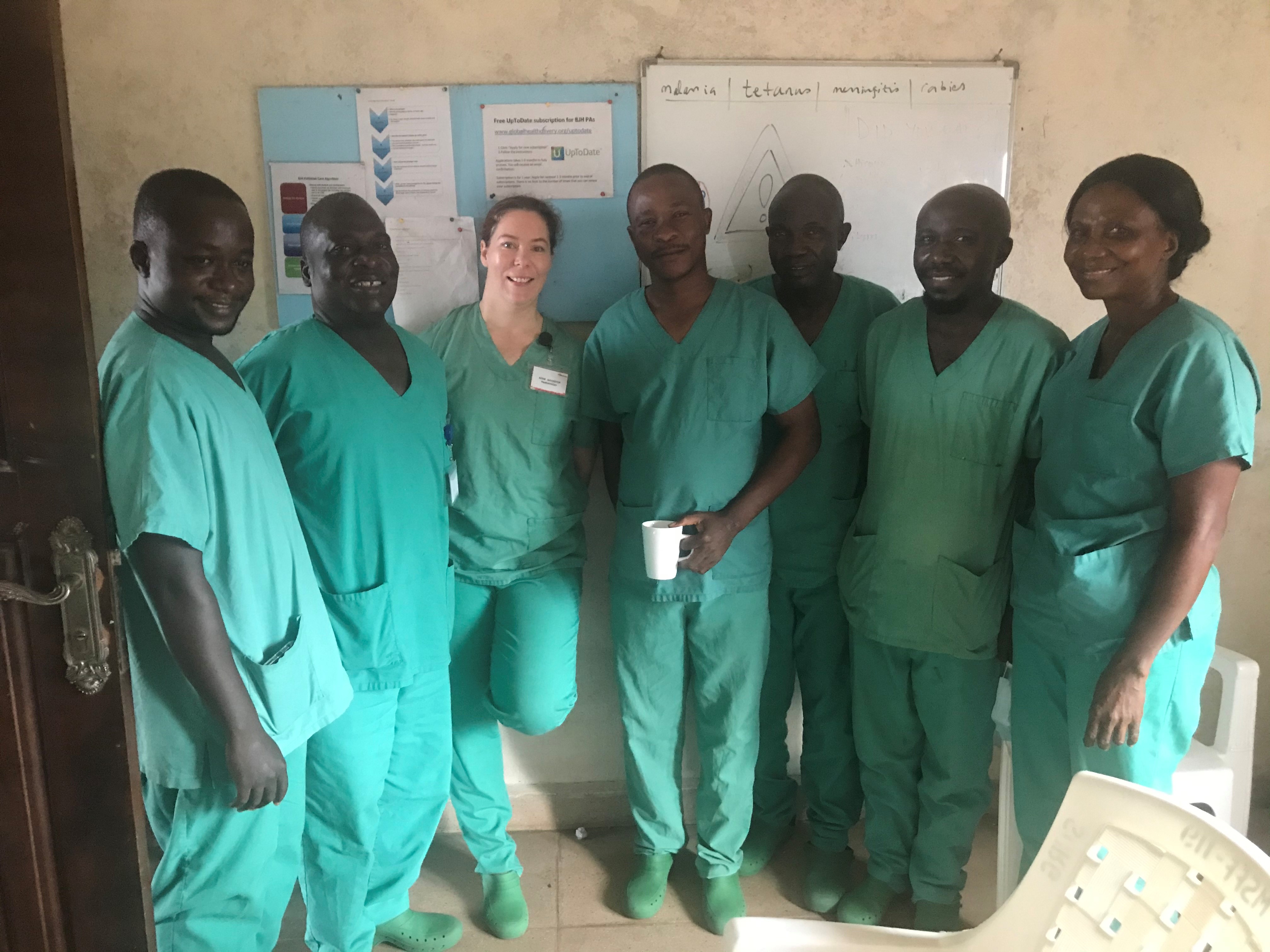 Dr Josephine Goodyer with the physician assistants in Barnesville Junction Hospital, Liberia. 