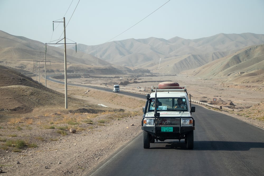 MSF landcruiser driving from Herat city to remote districts of Afghanistan