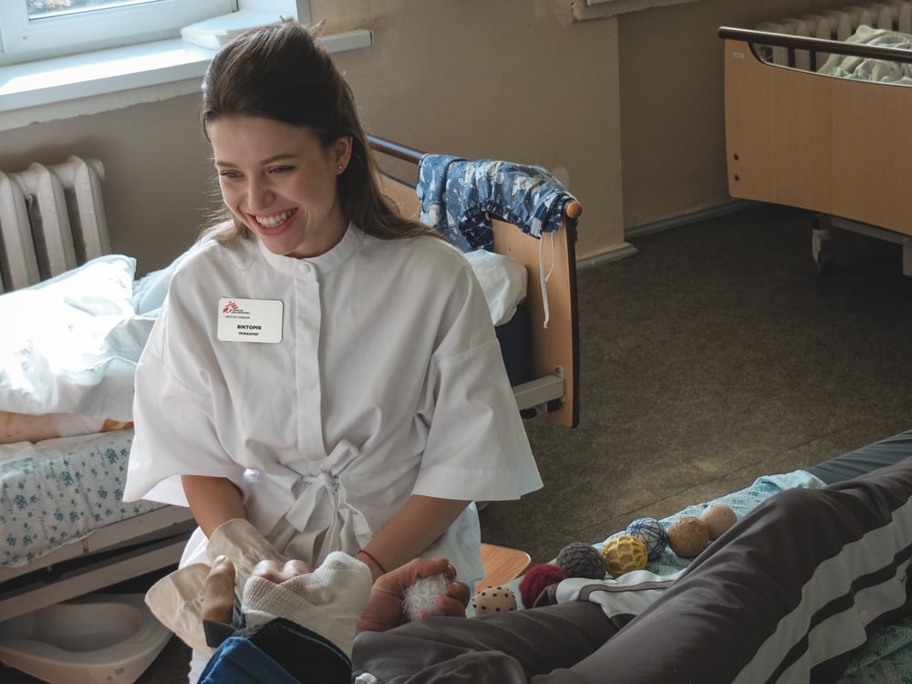 MSF psychologist Viktoriia Muliarova visits patients daily