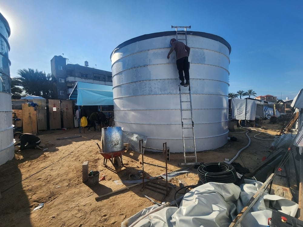 one of two locally manufactured water tanks