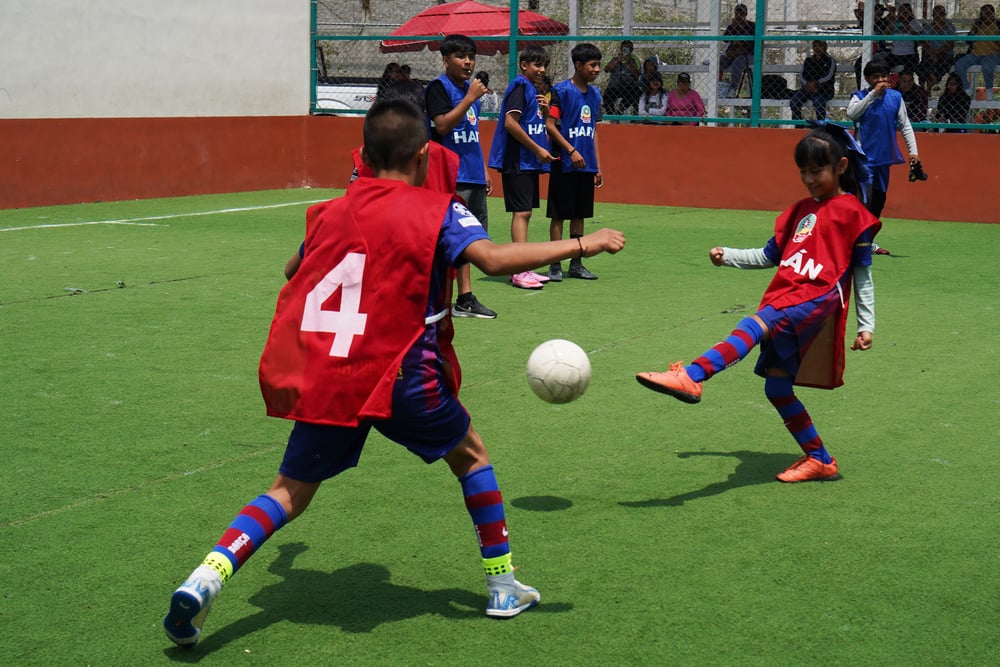 The children warmed up before the match