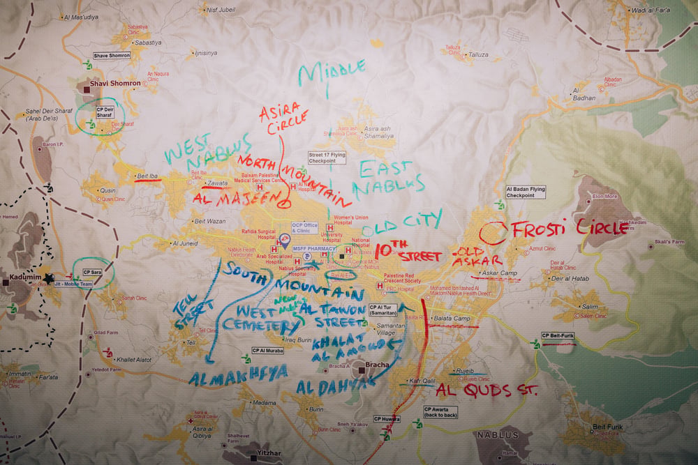 A map used by the MSF team to track active Israeli closures