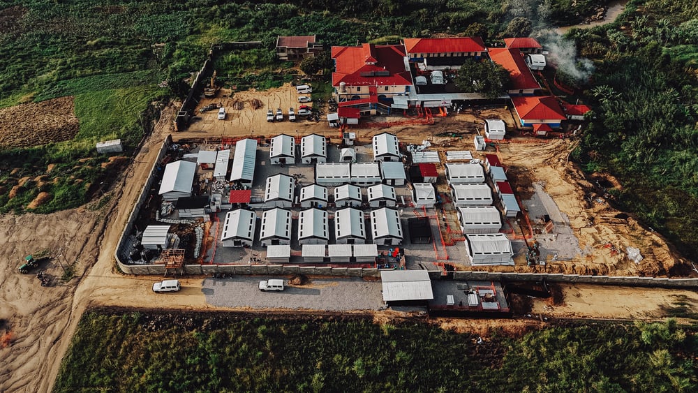 Aerial view of the Elykia Ebola treatment centre in Bunia