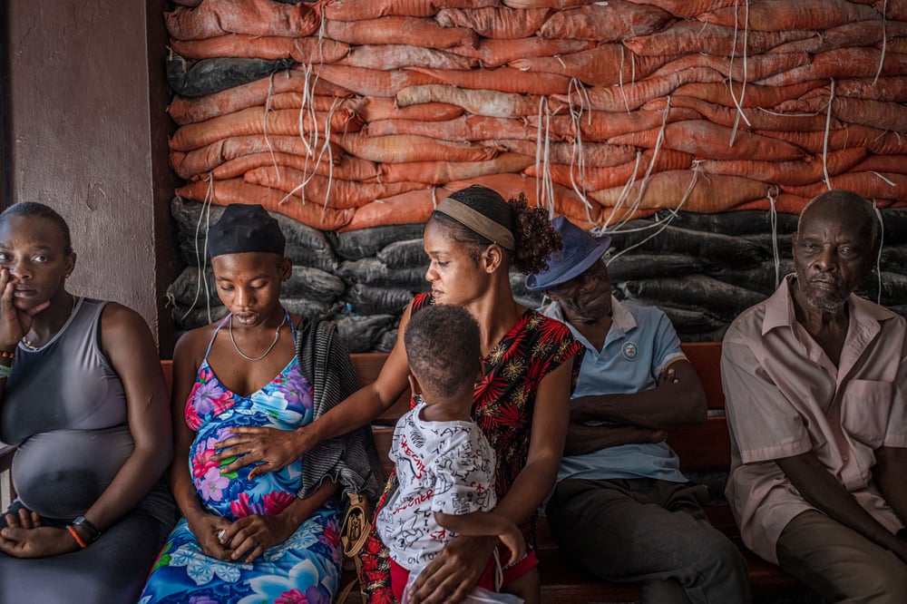 Women seeking maternal and other healthcare waiting at an MSF mobile clinic
