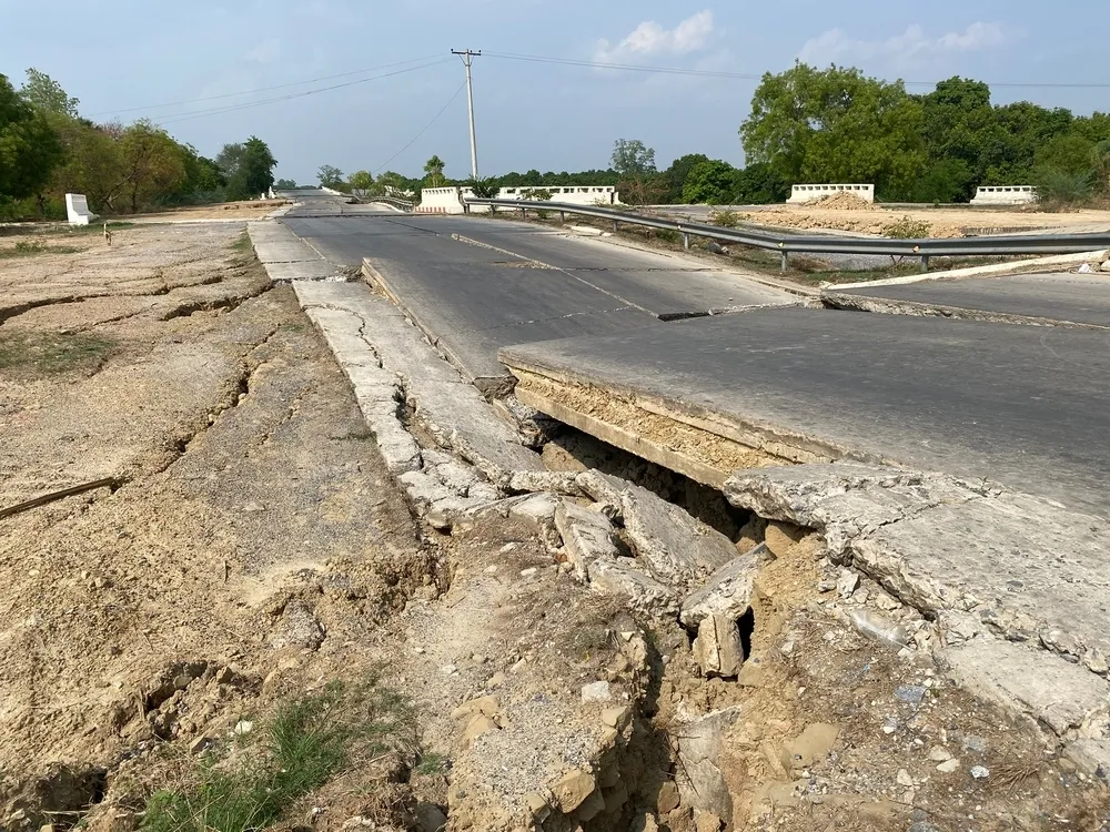 Earthquake damaged road