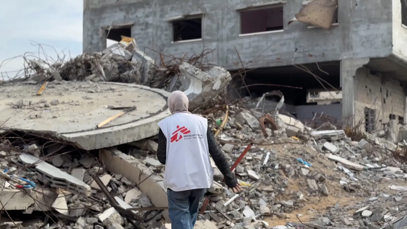MSF staff in the rubble