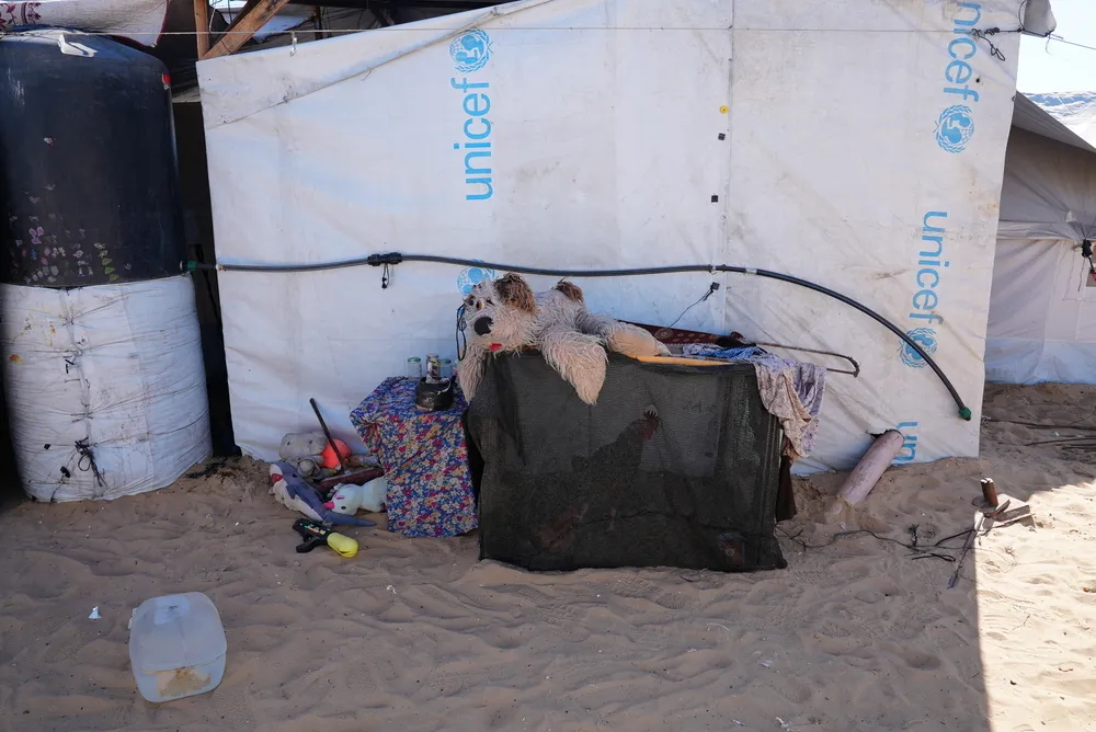 A child's toy outside Ashraf's tent