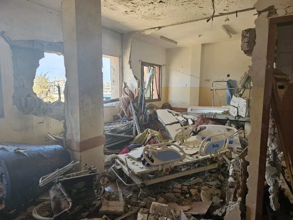 A destroyed room inside Nasser Hospital