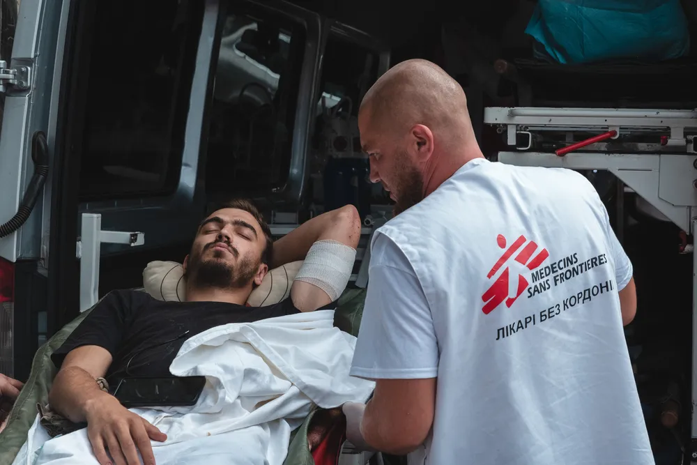 MSF staff and patient