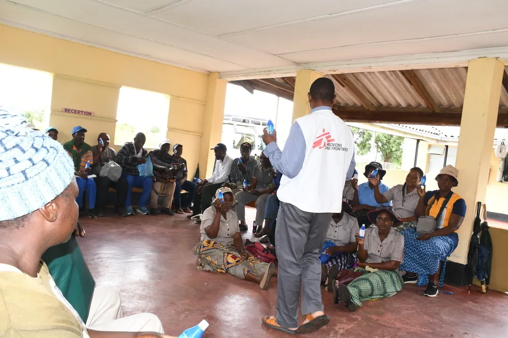 MSF team doing cholera risk communications with a local community