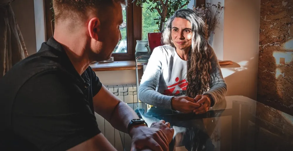 MSF  mental health activity manager in a consultation with a patient in Ukraine