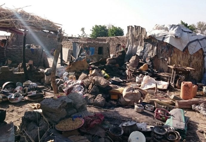 Aerial bombing of a displaced camp in Rann