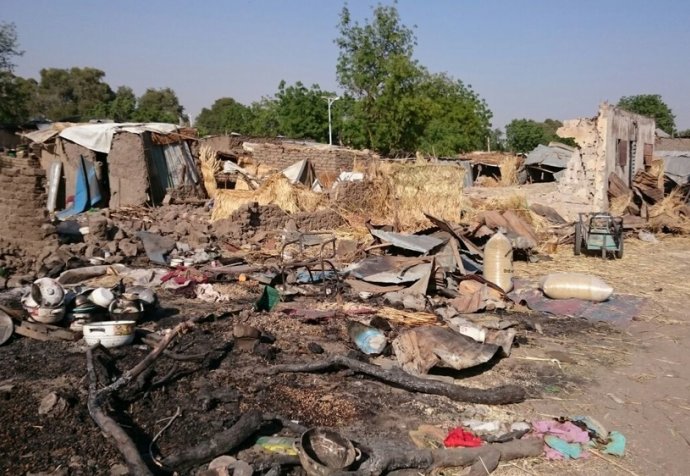 Aerial bombing of a displaced camp in Rann