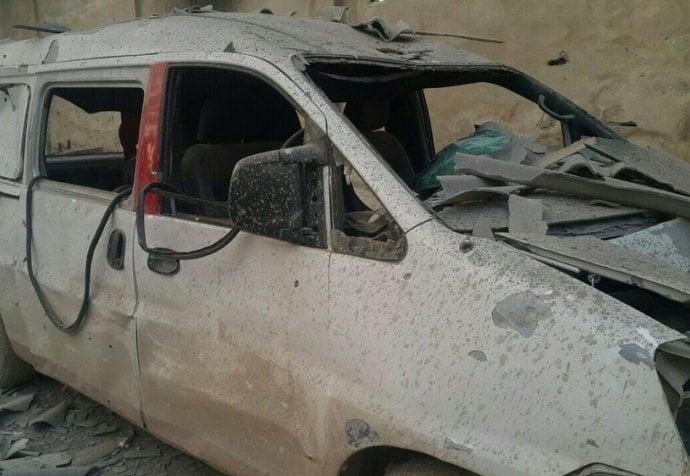 Damaged hospital car in East Ghouta, Syria